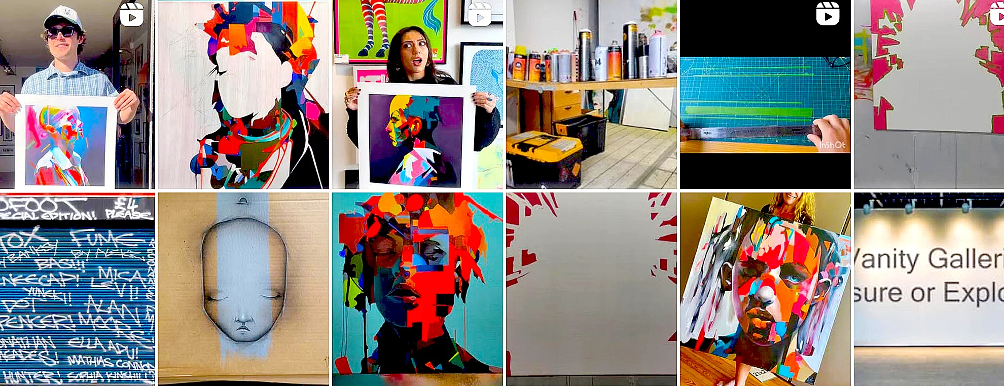 Instagram grid showing artwork and artist social media content