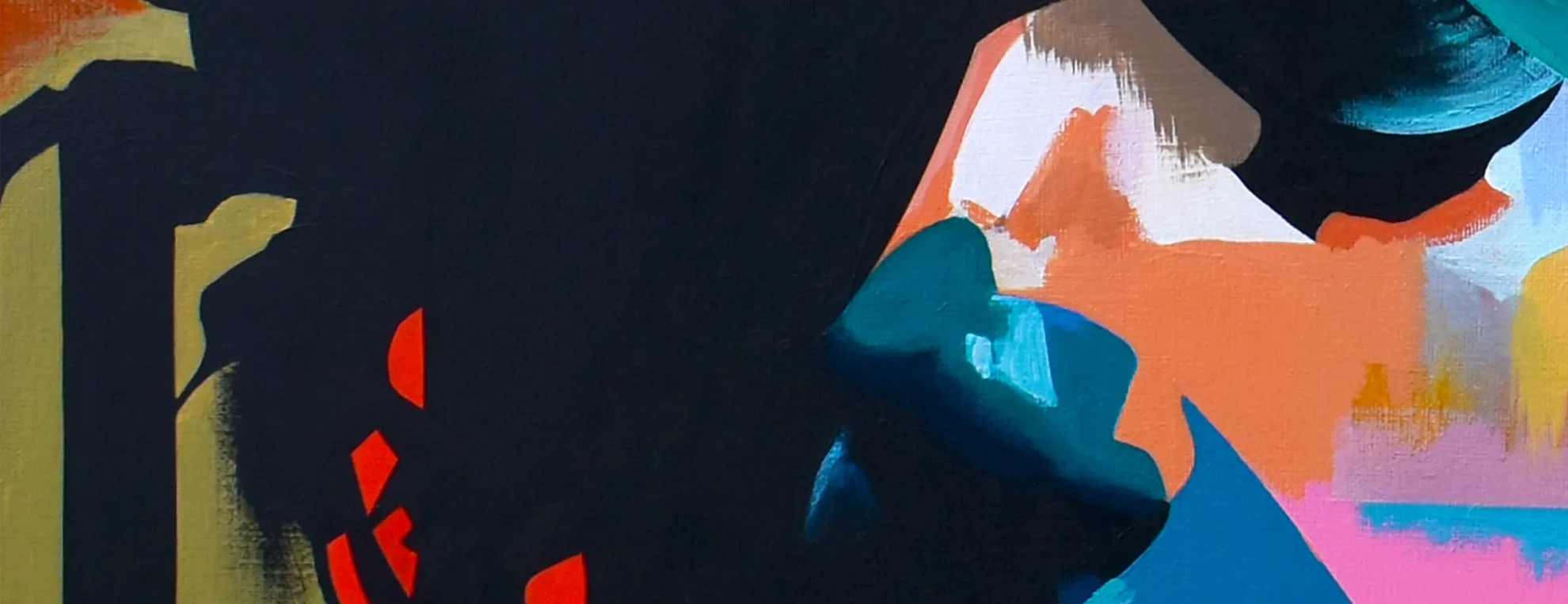 Abstract portrait painting by Paul Kneen showing partially formed human face emerging from layered geometric colour