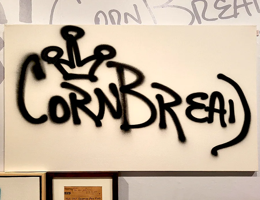 Cornbread graffiti tag artwork displayed in gallery