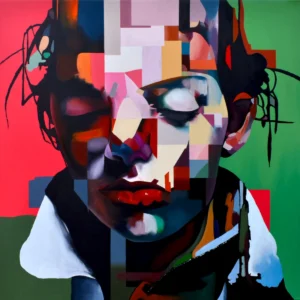 Fragmented Fears abstract portrait painting by Paul Kneen