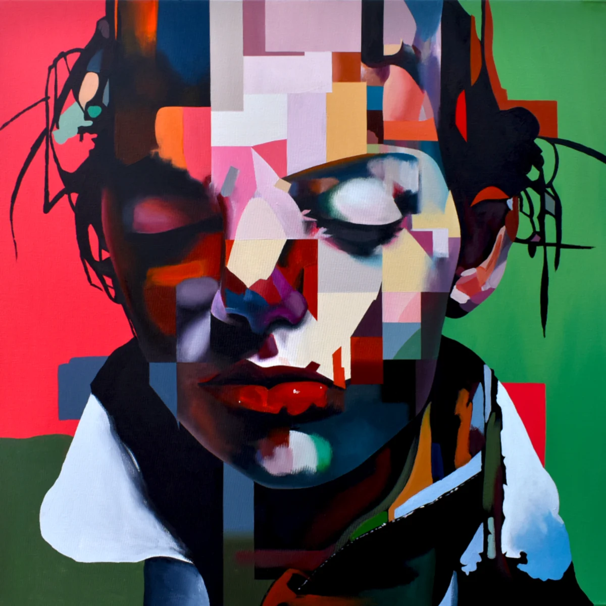 Fragmented Fears abstract portrait painting by Paul Kneen